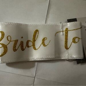 Bride To Be Satin Sash in White with Gold Glitter